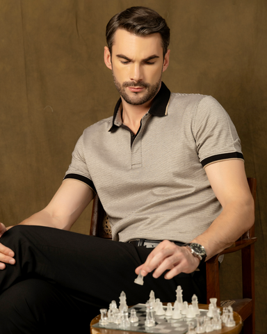 Jacquard Polo in Subtle Gold