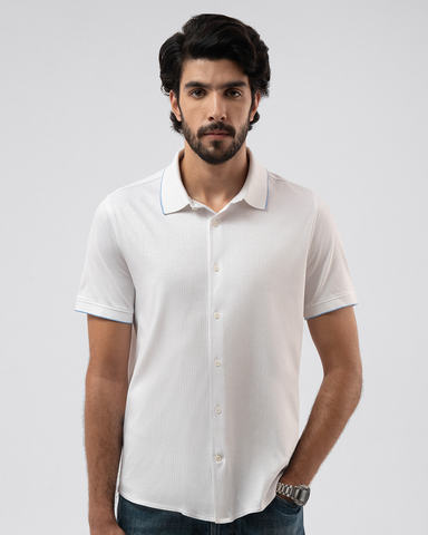 Drop Needle Short Sleeve Shirt in White
